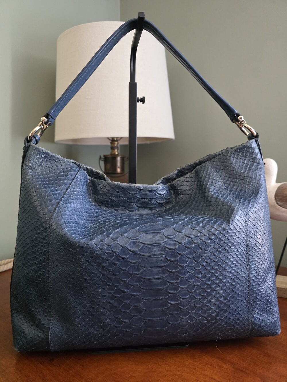 Coach 35326 Scout Hobo Python Embossed Denim Blue Leather Crossbody Bag - Picture 4 of 16